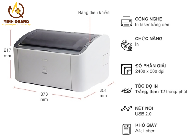 Máy In Canon 2900 chính hãng, máy in laser đen trắng nhỏ gọn, tốc độ in 12 trang/phút, in sắc nét, bền bỉ, tiết kiệm chi phí cho văn phòng.