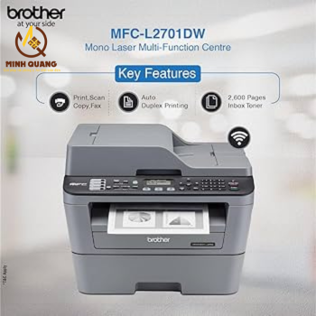 Máy In Brother 2701DW màu trắng – In laser 2 mặt tự động, kết nối Wifi, tốc độ in 30 trang/phút, tiện lợi cho văn phòng.