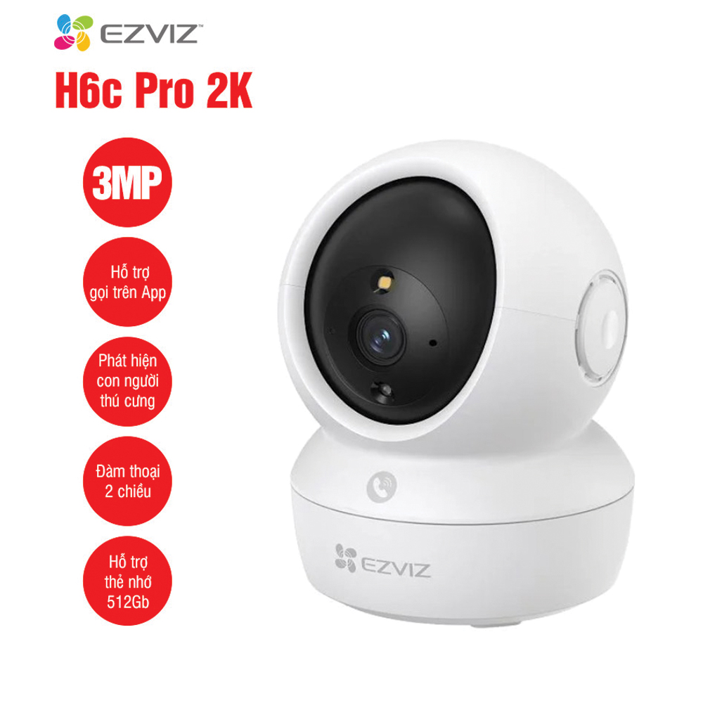 Camera Ezviz H6C Pro 2K chính hãng, góc quay 360 độ, hỗ trợ AI phát hiện chuyển động, hình ảnh độ phân giải 2K.