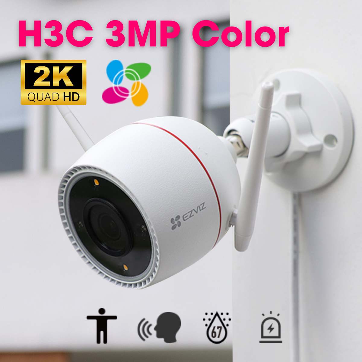 Camera Ezviz H3C 2K độ phân giải 2K, có đàm thoại 2 chiều và AI phát hiện chuyển động.