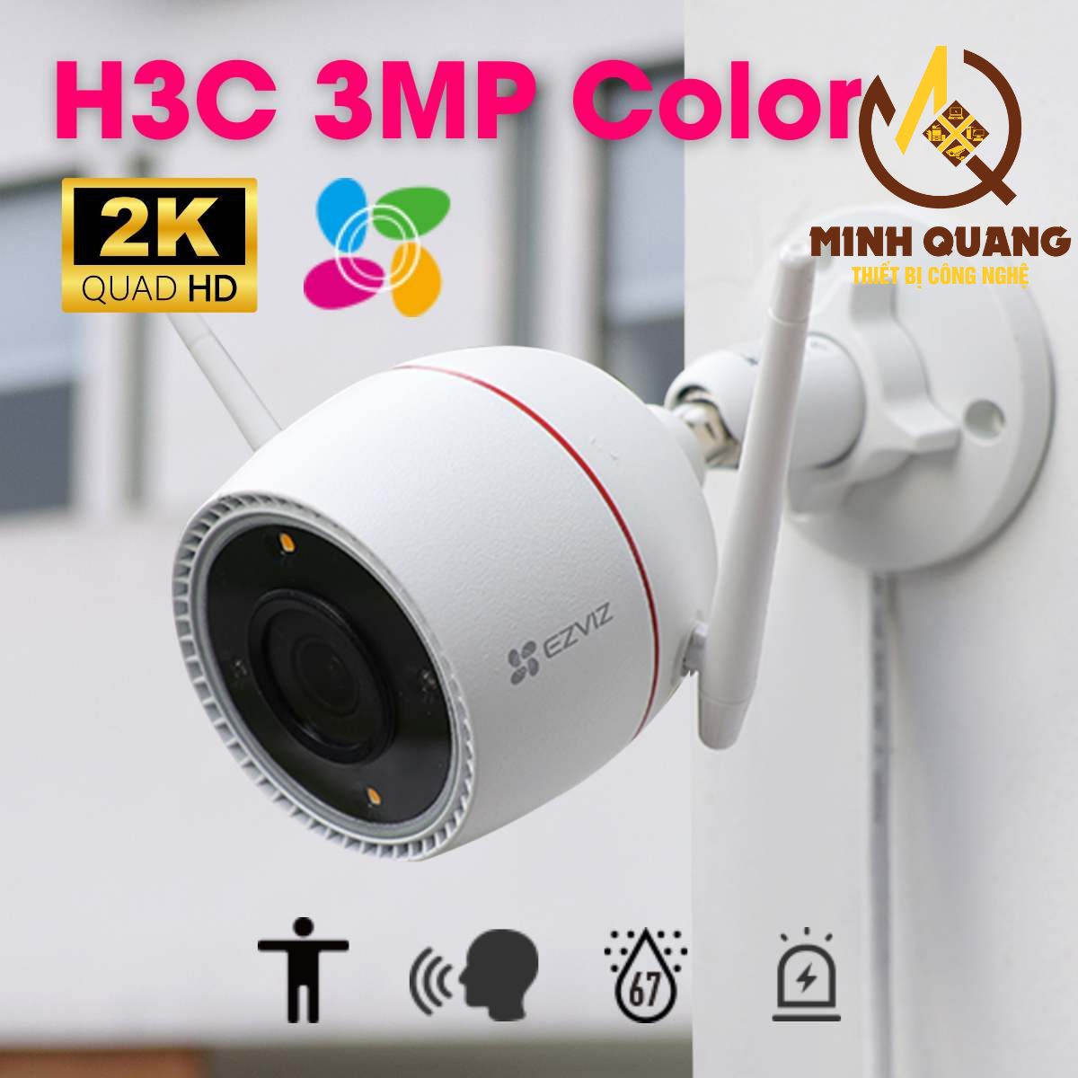 Camera Ezviz H3C 2K độ phân giải 2K, có đàm thoại 2 chiều và AI phát hiện chuyển động.