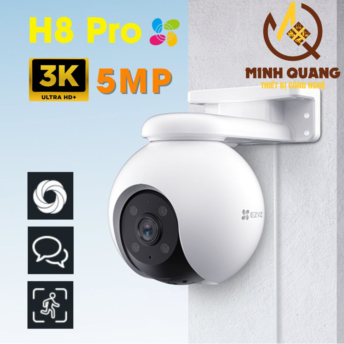 Hình ảnh Camera Wifi EZVIZ H8 Pro 3K chính hãng, độ phân giải 3K, xoay 360 độ, lắp ngoài trời, chống nước, hỗ trợ AI