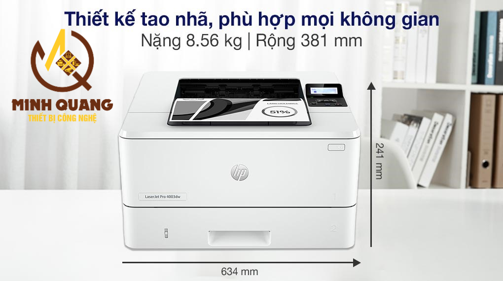 Máy in HP LaserJet Pro 4003dw chính hãng, in laser đen trắng, hỗ trợ WiFi và in 2 mặt tự động.