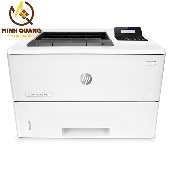 Máy in HP LaserJet Pro M501dn chính hãng, tốc độ 43 trang/phút, in 2 mặt tự động, kết nối LAN và USB.