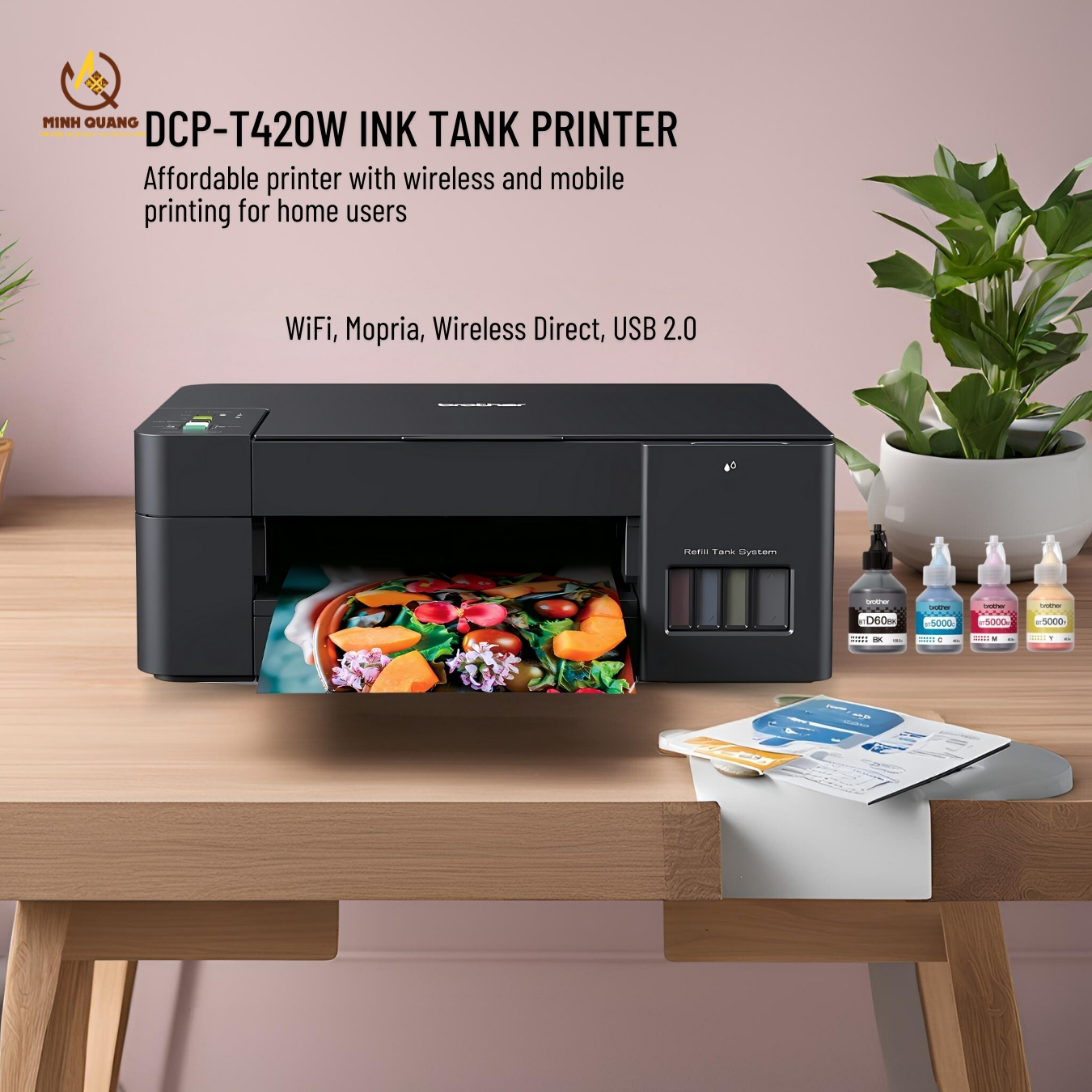 Máy in màu Brother DCP-T420W chính hãng – in không dây WiFi, tiết kiệm mực, in sắc nét, thiết kế nhỏ gọn hiện đại.