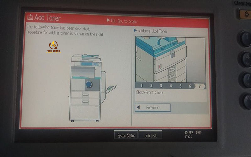 Ảnh minh họa lỗi Add Toner và cách xử lý trên máy photocopy.