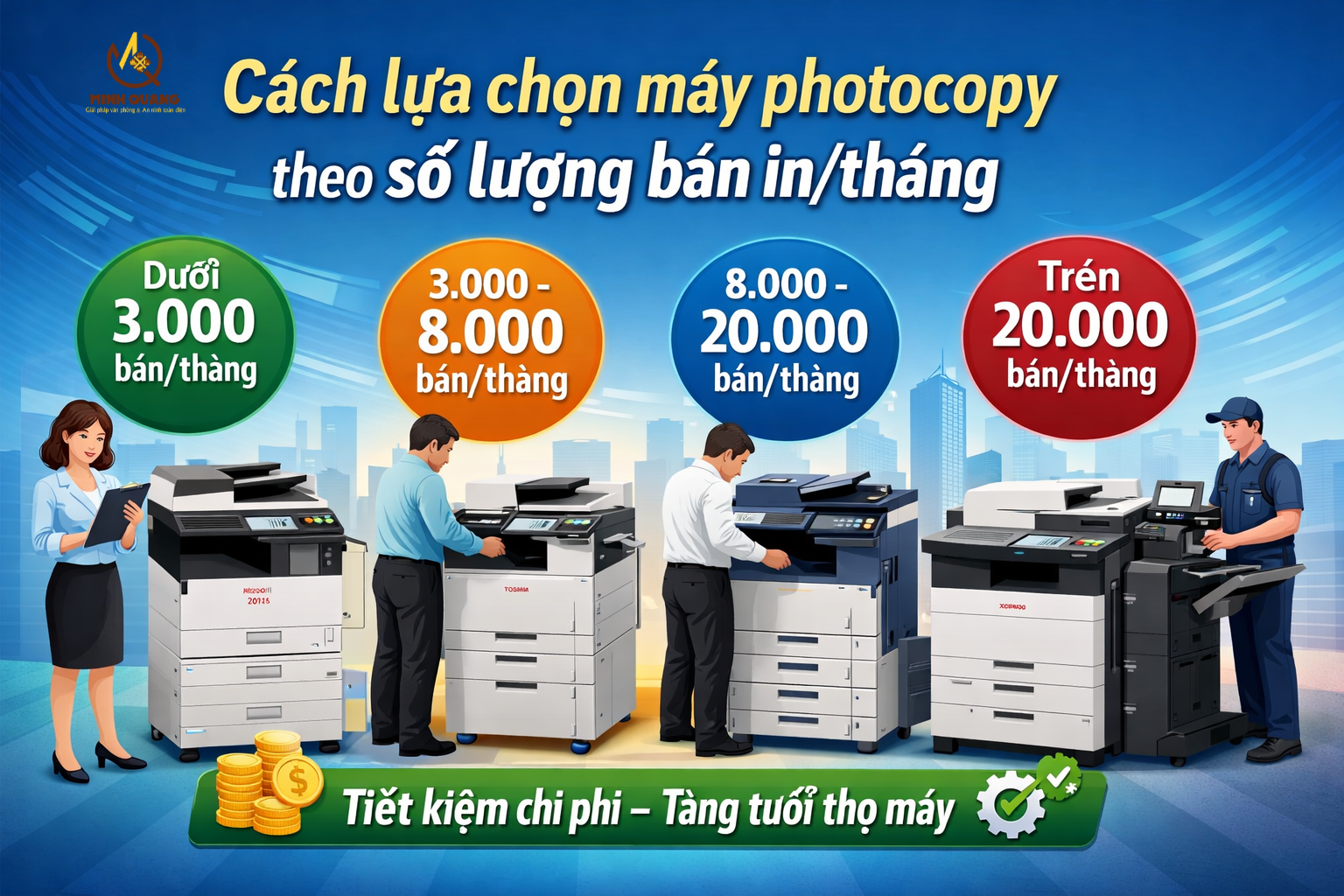 Cách lựa chọn máy photocopy theo số lượng bản in mỗi tháng cho văn phòng.