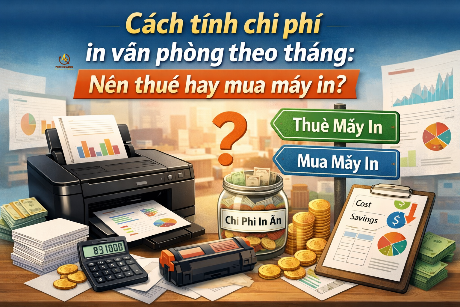 Cách tính chi phí in ấn văn phòng theo tháng, so sánh thuê và mua máy in giúp tiết kiệm chi phí hiệu quả.