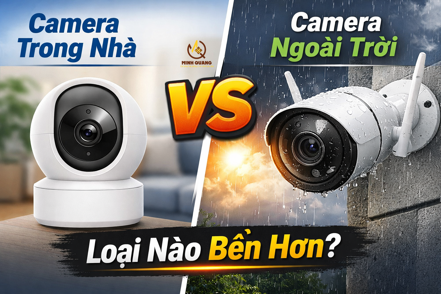 So sánh camera trong nhà và camera ngoài trời loại nào bền hơn, chống nước tốt hơn.