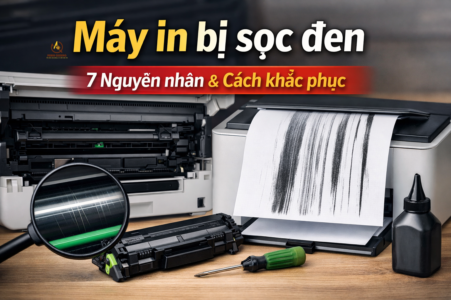 Máy in bị sọc đen khi in – nguyên nhân và cách khắc phục.