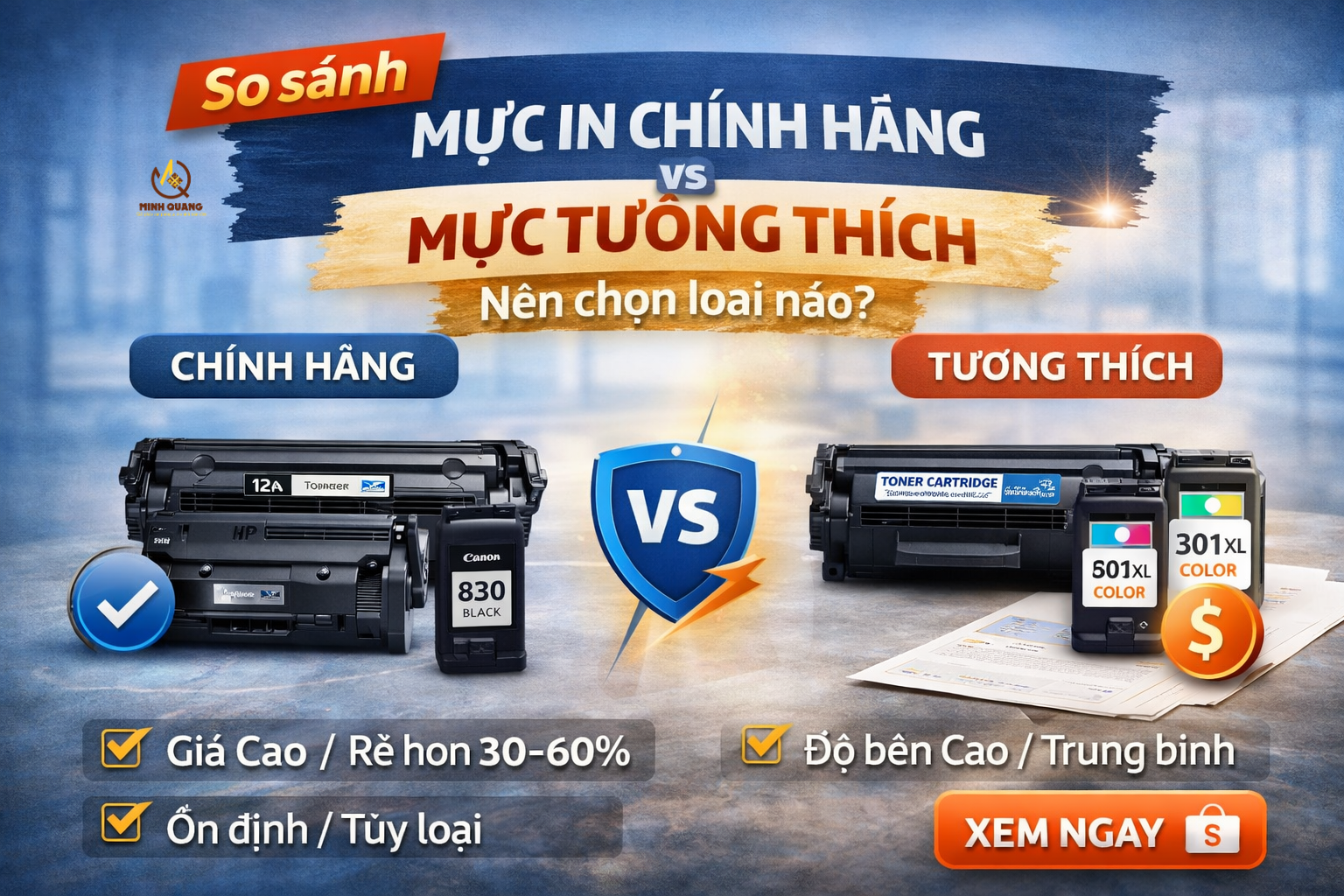 So sánh mực in chính hãng và mực tương thích loại nào tốt giá rẻ in đẹp không lem Shopee.