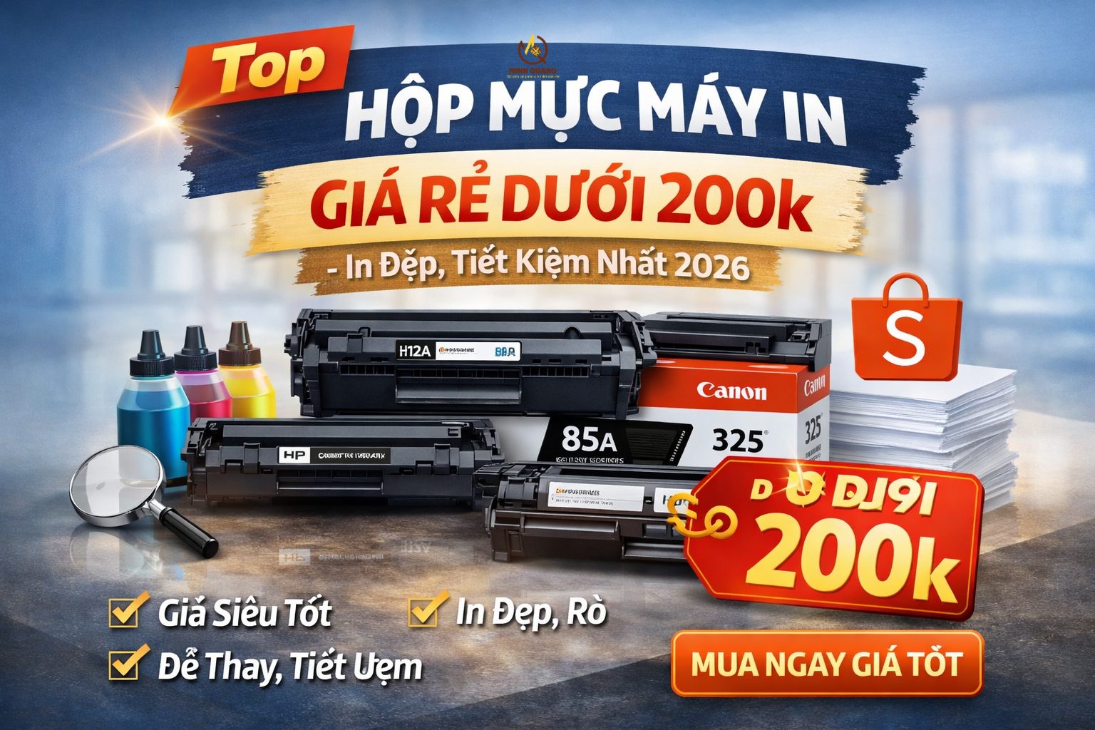 Hộp mực máy in giá rẻ dưới 200k bán chạy 2026 in đẹp rõ nét HP 12A 85A Canon 325 Shopee.