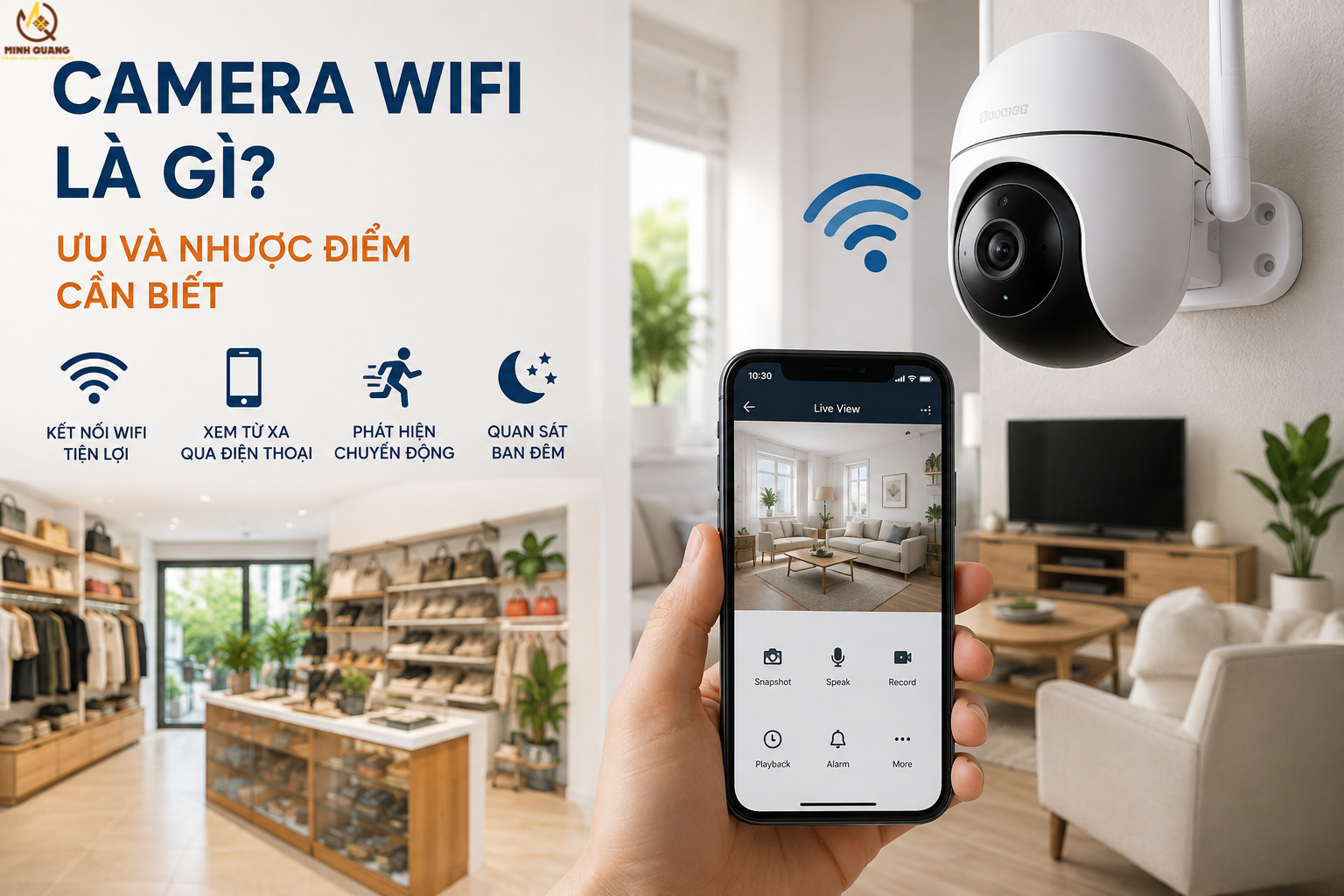 Camera Wifi giám sát và xem từ xa bằng điện thoại cho gia đình, cửa hàng