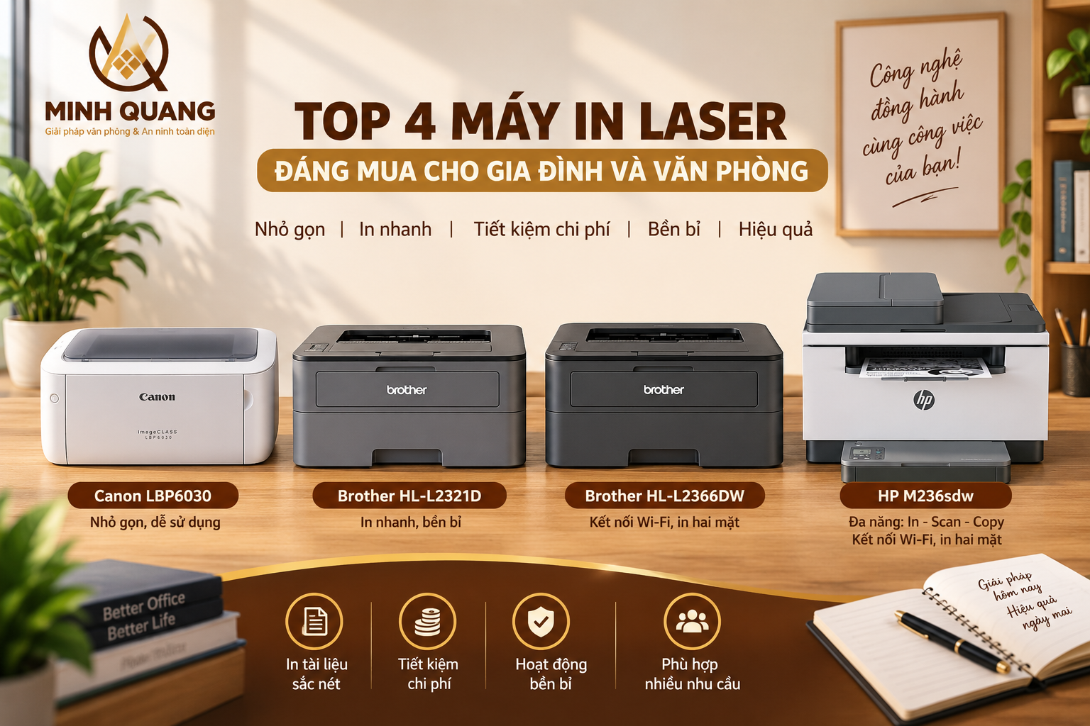 4 mẫu máy in laser Canon LBP6030, Brother HL-L2321D, HL-L2366DW và HP M236sdw
