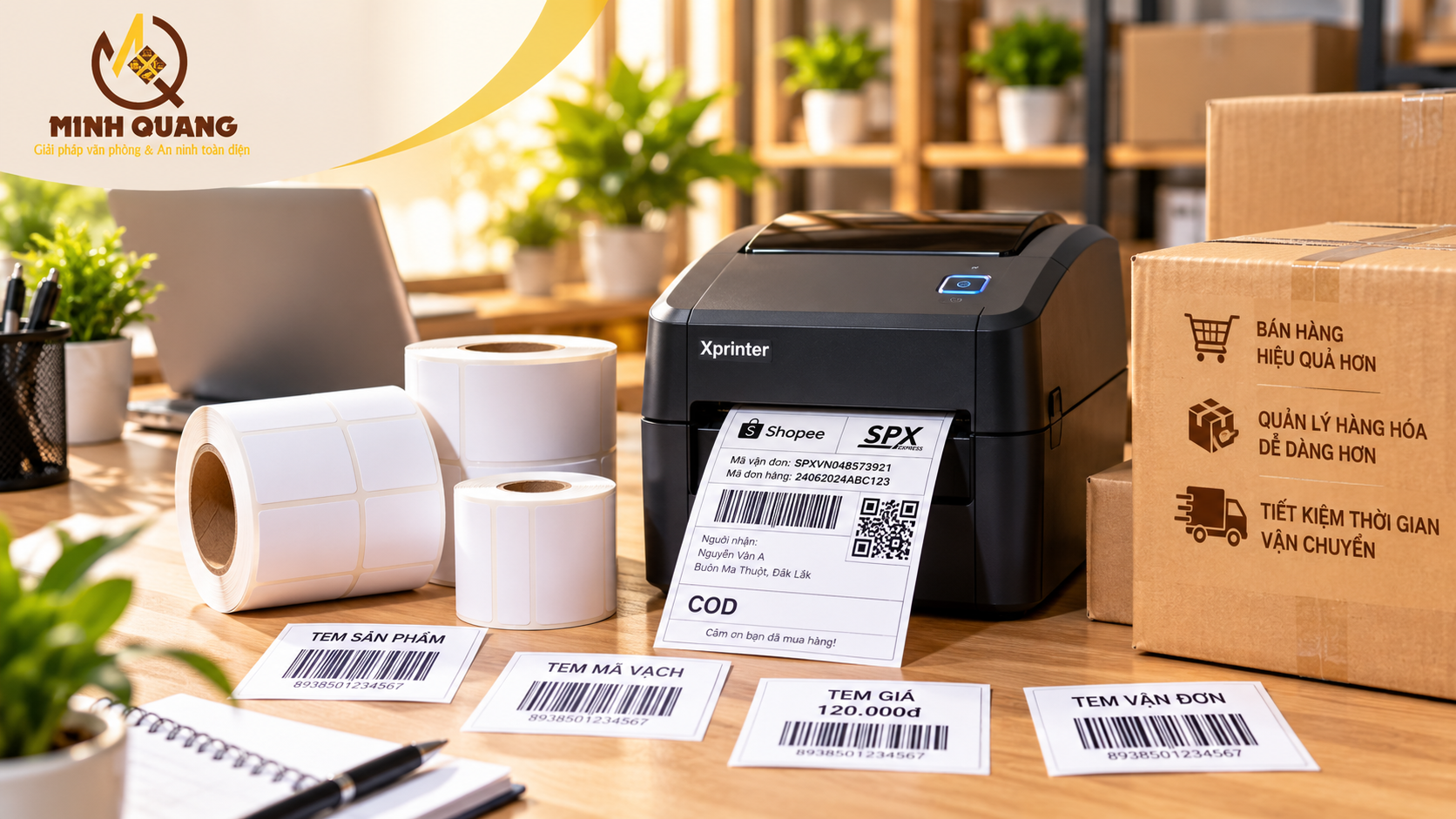 Máy in tem nhãn nhiệt in tem vận đơn và tem mã vạch cho shop